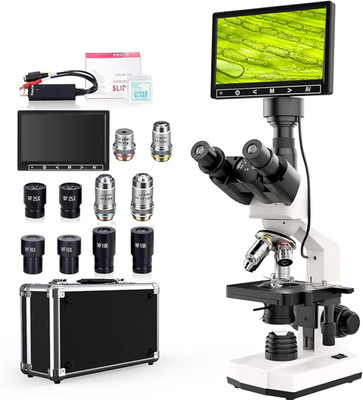 Lab Trinocular Compound Microscope with 40X-2500X Magnification, Dual-View Micro