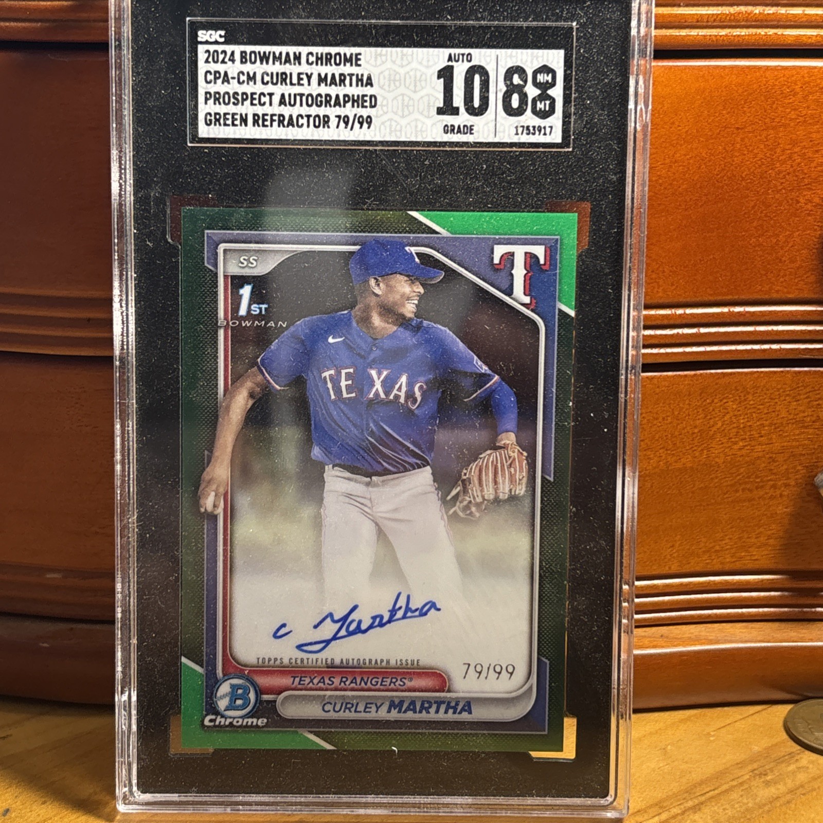 2024 Bowman Chrome CURLEY MARTHA 1st Green Refractor On Card Auto #/99 Rangers