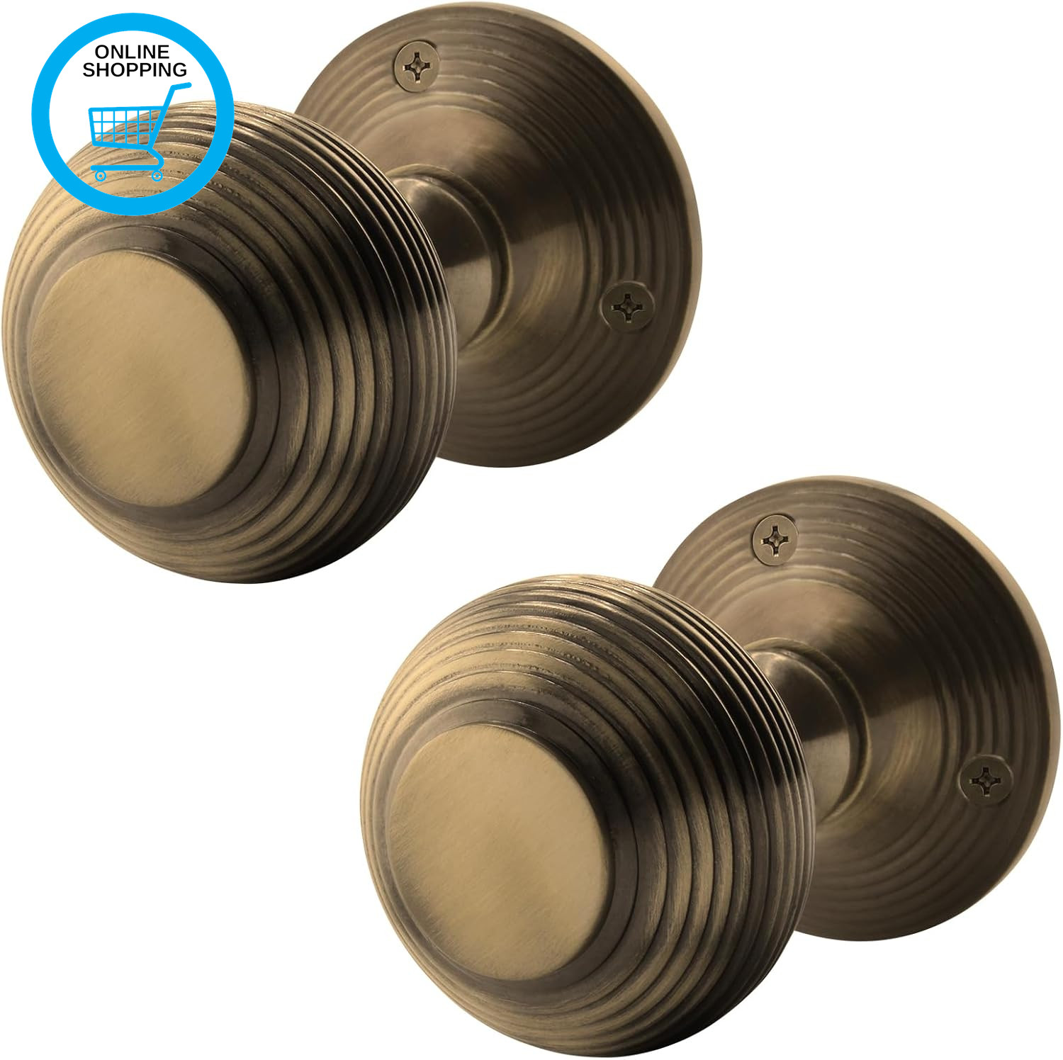 Beehive Door Knobs Antique Brass | 1 Pair of Reeded Mortice Knobs (55Mm) for Int