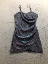 Cider Tank Dress Womens XL Blue Metallic Loose Flowy Spaghetti Strap Lined