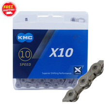 KMC X10 10 Speed Bike Chain 116L Silver-Black or Grey fit Shimano SRAM Campy