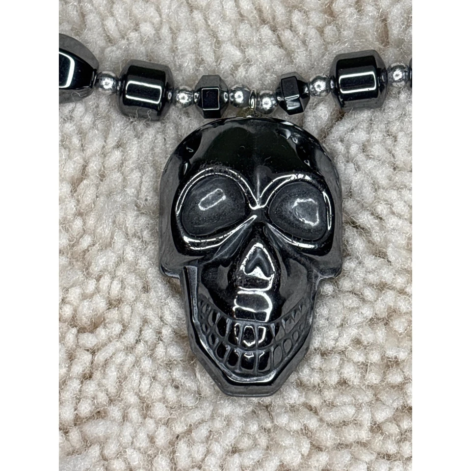 Collar Colgante Calavera Hematita Gunmetal Cuentas Gótico Emo Gargantilla Rocker Joyería Foto 2 de 4