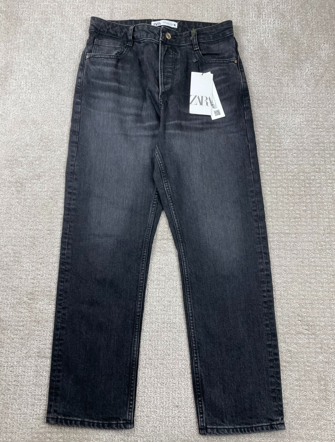 NWT Zara Jeans Womens Size 6 Black High Waisted Straight Leg Denim Faded Regular