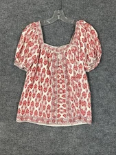 Max Studio Womens Top Size Small Bohemian Square Neck Short Sleeve Cottage