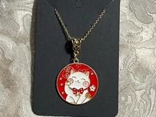 Lucky Cat Japanese Gold Medallion Charm Pendant Necklace Bohemian Fashion 18”