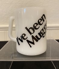 1976 Federal Glass Central Bank Denver I&rsquo;ve Been Mugged Milk Glass Mug 10oz VTG