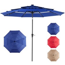 10 FT 3-Layer Solar Patio Umbrella, 32 LED Li...