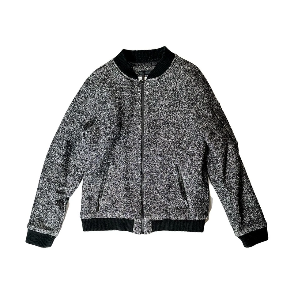 Chaqueta Bomber Calvin Klein Para Hombre Mediana Gris/Negro Mezcla Lana Cremallera Completa Foto 2 de 4