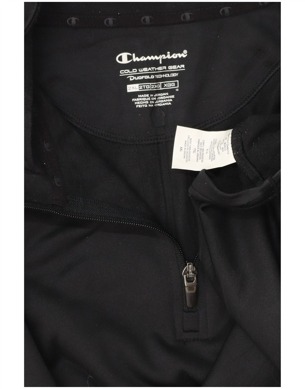 CHAMPION Mens Zip Neck Pullover Tracksuit Top 2XL Black Spotted Polyester AI20 image 3