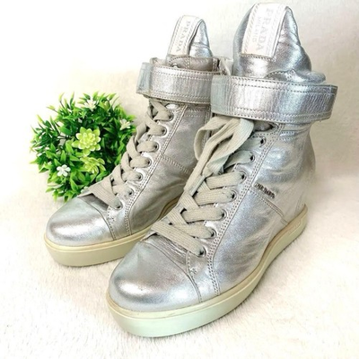 #ad PRADA In Heel High Cut Sneakers 36 Silver Ladies Secret Sole From Japan $249.06