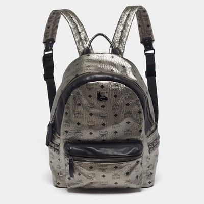 MCM Studs Stark Medium SilverBlack Visetos Coated Canvas Backpack