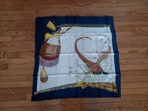 Sac de fusil de chasse vintage Gucci FAISAN foulard soie bleu 33"x33" jamais utilisé REF3005