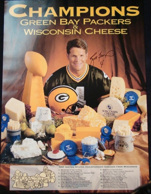 VINTAGE BRETT FAVRE WISCONSIN CHEESE POSTER 18X23" S/S GREEN BAY PACKERS