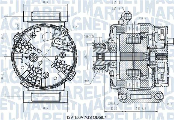 Alternatore con puleggia 063731557610 MAGNETI MARELLI per FORD TRANSIT Autobus