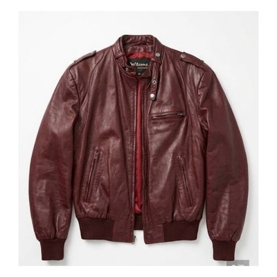 Vintage 70s Wilsons Leather 44 Oxblood Burgundy Bomber Leather Jacket Boho 