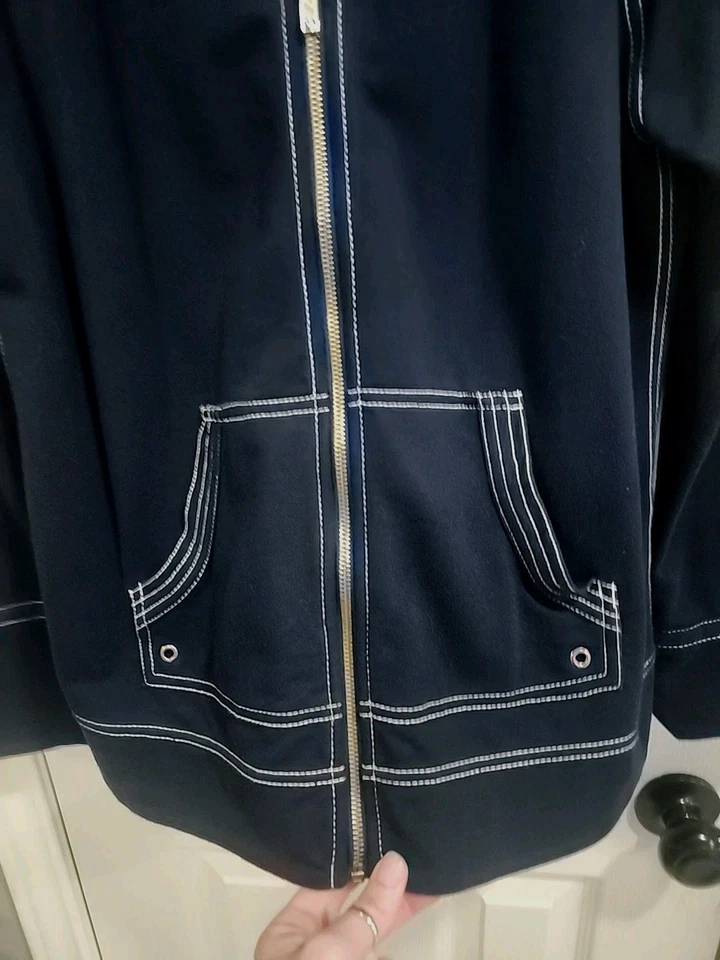 Chaqueta Deportiva Anne Klein Mujer Talla M Náutica Cremallera Completa Azul Marino Rayas Bolsillos Foto 4 de 4