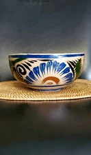 Vintage 8.5 Inch Tonala Bowl...Colors Of Blue, Black, Yellow And Rust