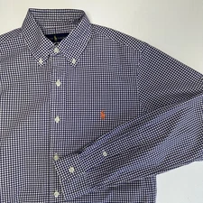 Women's Purple White Gingham Slim Fit Button Down Ralph Lauren, Sz: S (b42)