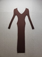 Fashion Nova Women Maxi Dress S Chocolate Ribbed V Neck Long Sleeve Bodycon