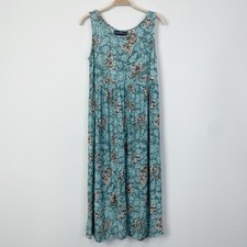 Vintage Molly Malloy Floral Midi Dress Turquoise Cottagecore Grannycore Small