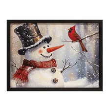 CWI Snowman Cardinal Box Frame Print 18 x 24 Inch USA Made