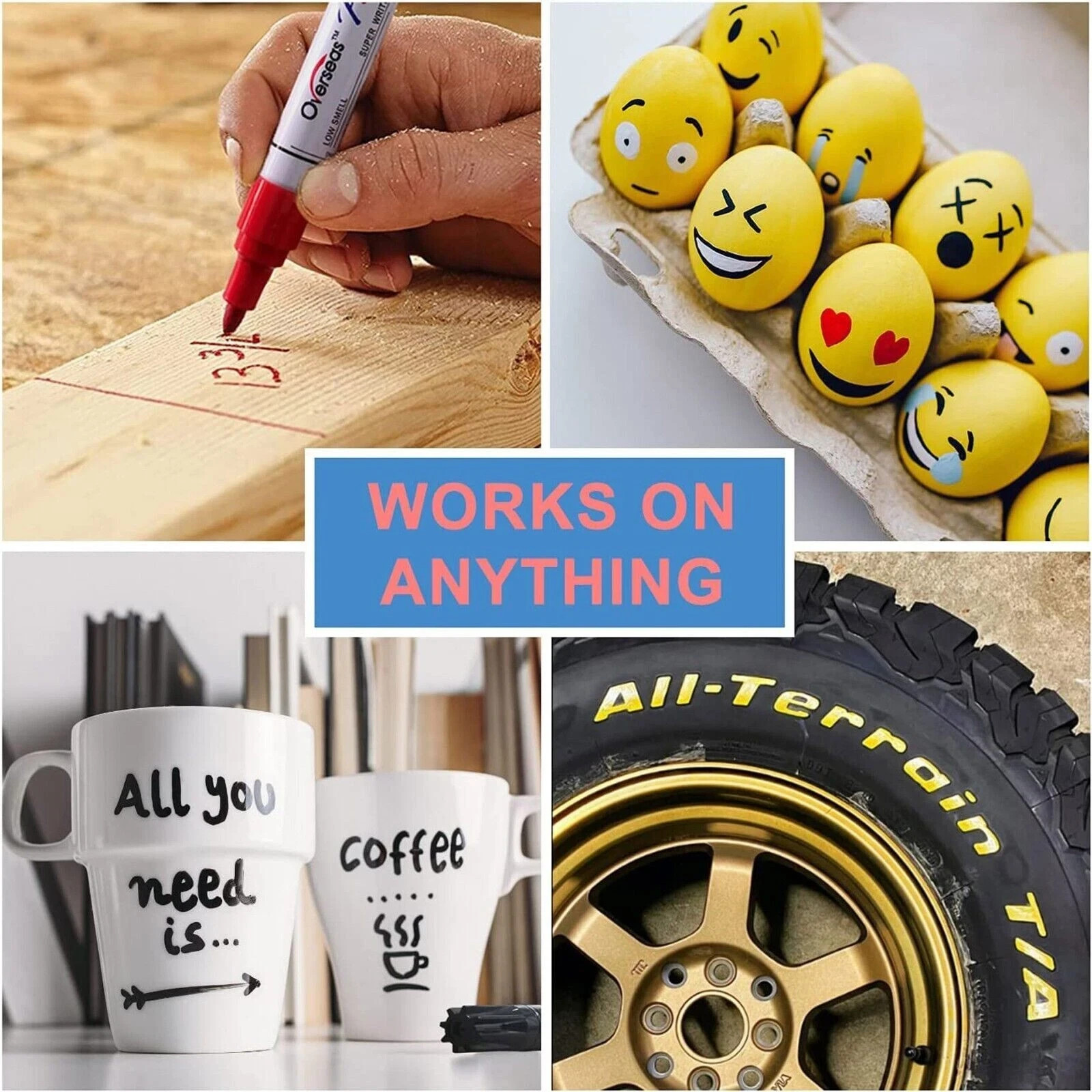 5PC White Paint Pen Marker Waterproof Permanent Car Tire Lettering Rubber Letter