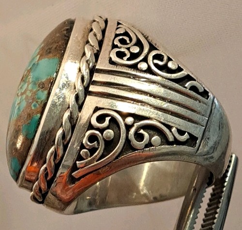 STUNNING Native American Sterling Silver Natural Turquoise Ring 9.25 Handmade AP - Picture 5 of 10