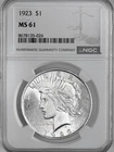 1923-P  $1 PEACE SILVER DOLLAR  "PHILADELPHIA MINT"  NGC MS61 #8678135-026