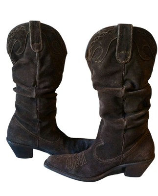 Stev Madden Saddle Slouchy Western Cowgirl Genuine Suede Wester Boots women's Sz