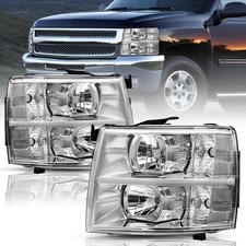 Silverado Headlights Assembly Pair 2007-2014 Chrome Clear No Fogging OE