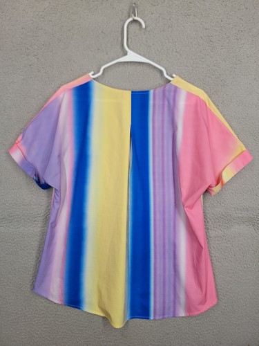 Kurzarm Regenbogen gestreift Tunika Oberteil Damen XL V-Ausschnitt Popover - Bild 2 von 6