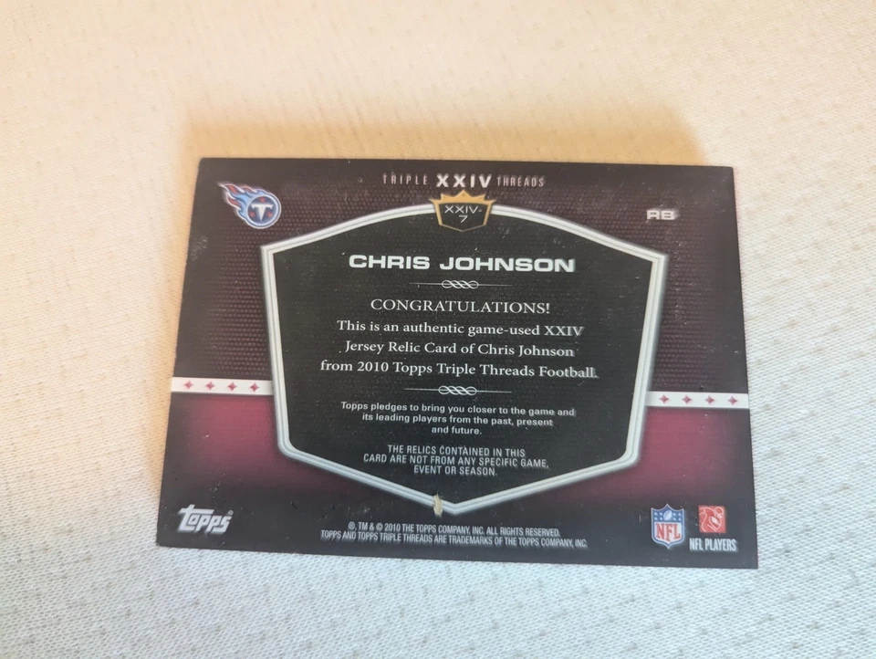 2010 Topps Triple Threads Chris Johnson  Game Used Patch #1/3 - Image 2 of 3