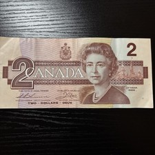 1986 Canada $2 Bill Two Dollar Note Canadian Foreign Paper Currency