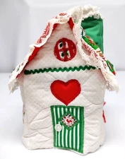 Vtg Quilted Tissue Box Cover Gingerbread House Square Kleenex ~Christmas~Cottage