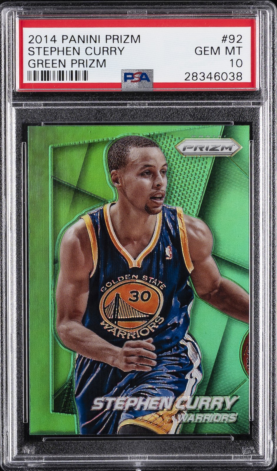 2014 PANINI PRIZM GREEN PRIZM #92 STEPHEN CURRY PSA 10