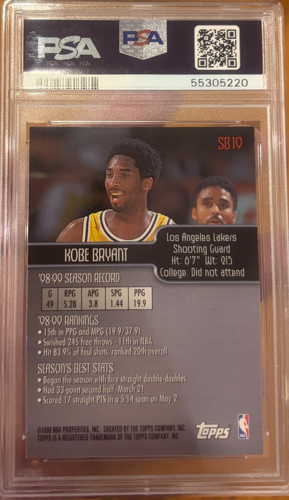 1999 Topps Kobe Bryant Shooting Stars #SB19 PSA 8 view 2