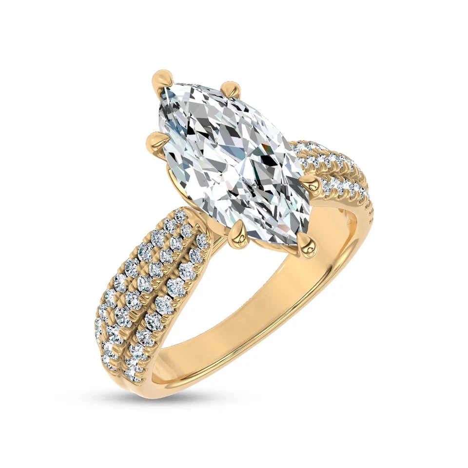14 Karat Gelbgold IGI Lab Grown Diamant Verlobungsring Damen 2,55 kt Marquise... - Bild 2 von 4