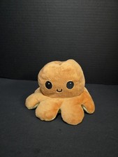 TeeTurtle Reversible Octopus Plush Happy/Mad Soft Orange/Yellow 6 Inches