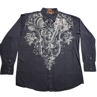 Danesi Snap Button down Shirt Mens XL Embroidered embellishments Holy Cross