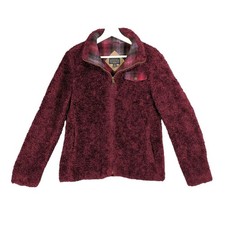 Pendleton Womens Gorpcore Cabin Wool Blend Fleece Jacket S Burgundy Plaid