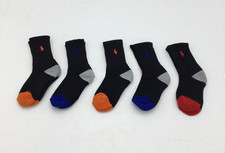 Polo Ralph Lauren Little Boys 5 Pairs Socks in Black Gray Size 8-20