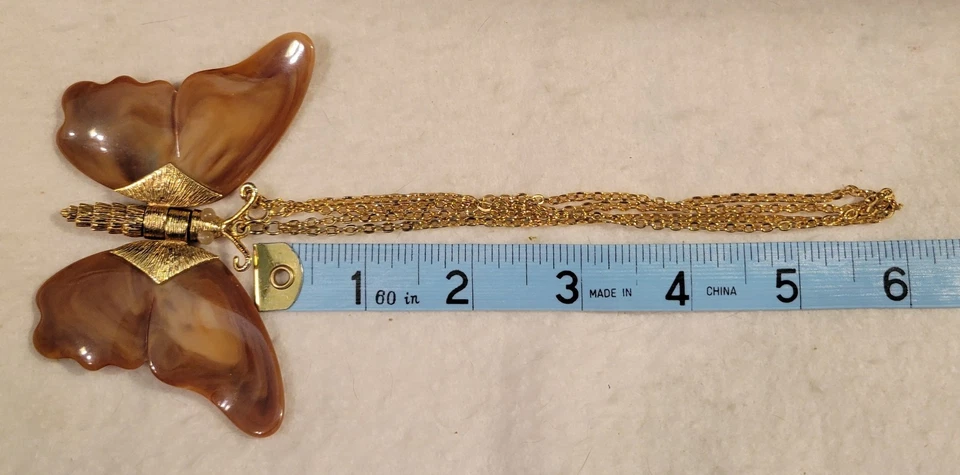 Vintage Articulated Swirl Brown Butterfly Double Gold Tone 1960s Necklace 24" - Image 4 of 4