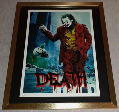 DEATH NYC ltd signed LG FRAMED art print 45x32cm Joker batman Joaquin Phoenix