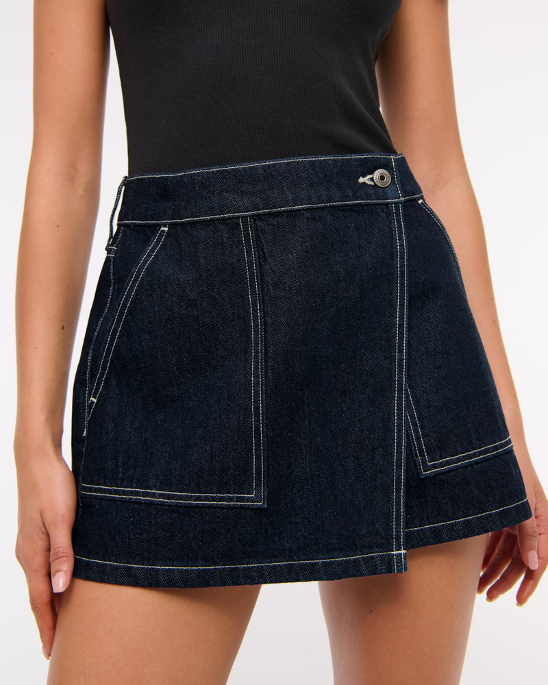 Abercrombie & Fitch Dark Denim Mid Rise Wrap Mini Skirt Sz 30 NEW