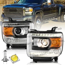 For 2014-2018 GMC Sierra 1500 2500 3500 Halogen LED DRL Headlights Headlamps L+R