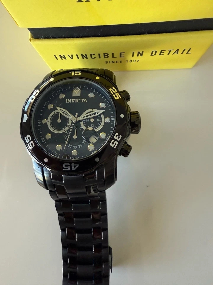 Invicta 0076 Men's Pro Diver Black Dial Black IP Steel Bracelet Chrono Watch - image 4 of 4