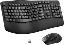 Wireless Keyboard and Mouse Combo,2.4G Full Size Wave Keys Ergonomic Black 