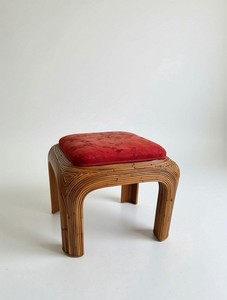 Mid Century Pencil Reed Rattan Bent Bamboo Stool / Ottoman – Boho Coastal Style