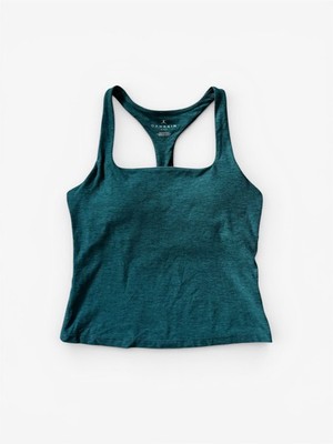 Danskin Heathered Forest Green Square Neck Racerback Workout Tank Womens Small