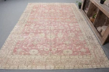 Elegant Area Rug, Red and Beige Vintage Handwoven 6.7x10.1 ft